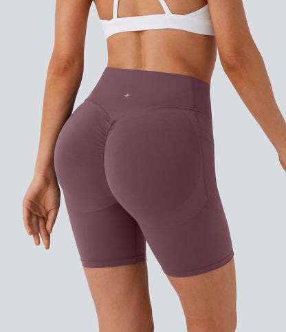 Høy midje, skrumpet rumpeløftende, magekontroll, formende treningsbiker-shorts med sidelommer, 18 cm