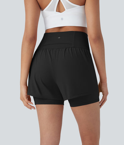 Luftige 2-i-1 yogashorts med superhøy midje og kul berøring, 13 cm og lommer
