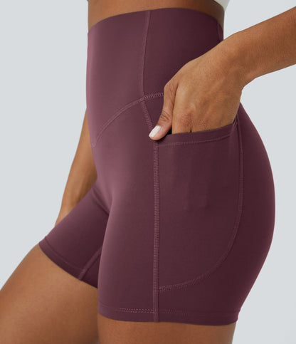 Høy midje magekontroll sidelommer formende treningsbiker shorts 12,5 cm