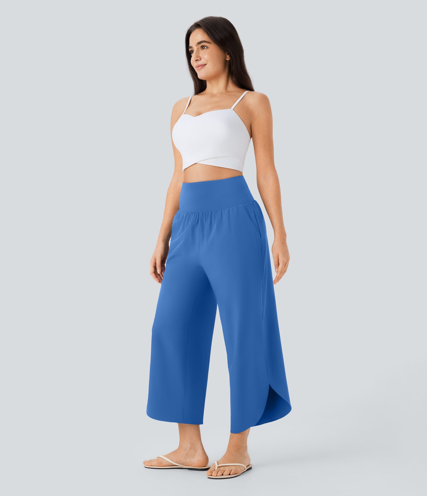 High Waisted Tummy Control Pocket Hem Quick Dry Pants