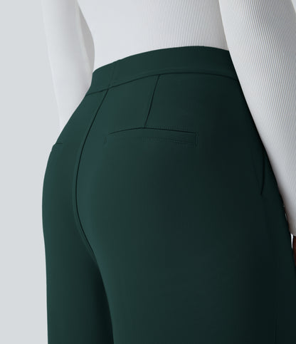 High Waisted Pocket Straight Leg Crepe Work Pants