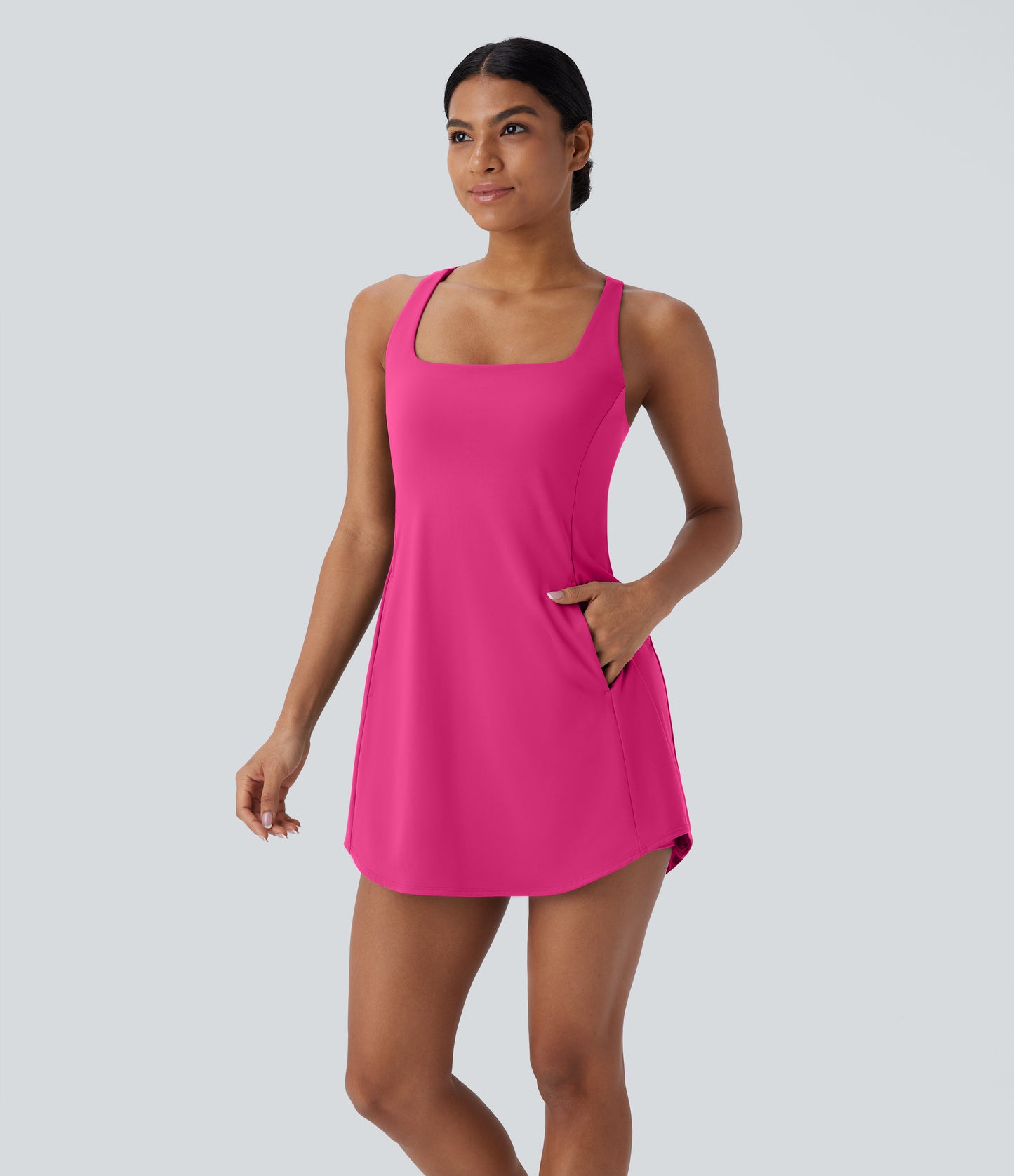 Cut Out Pocket 2-Piece Mini Yoga Active Dress