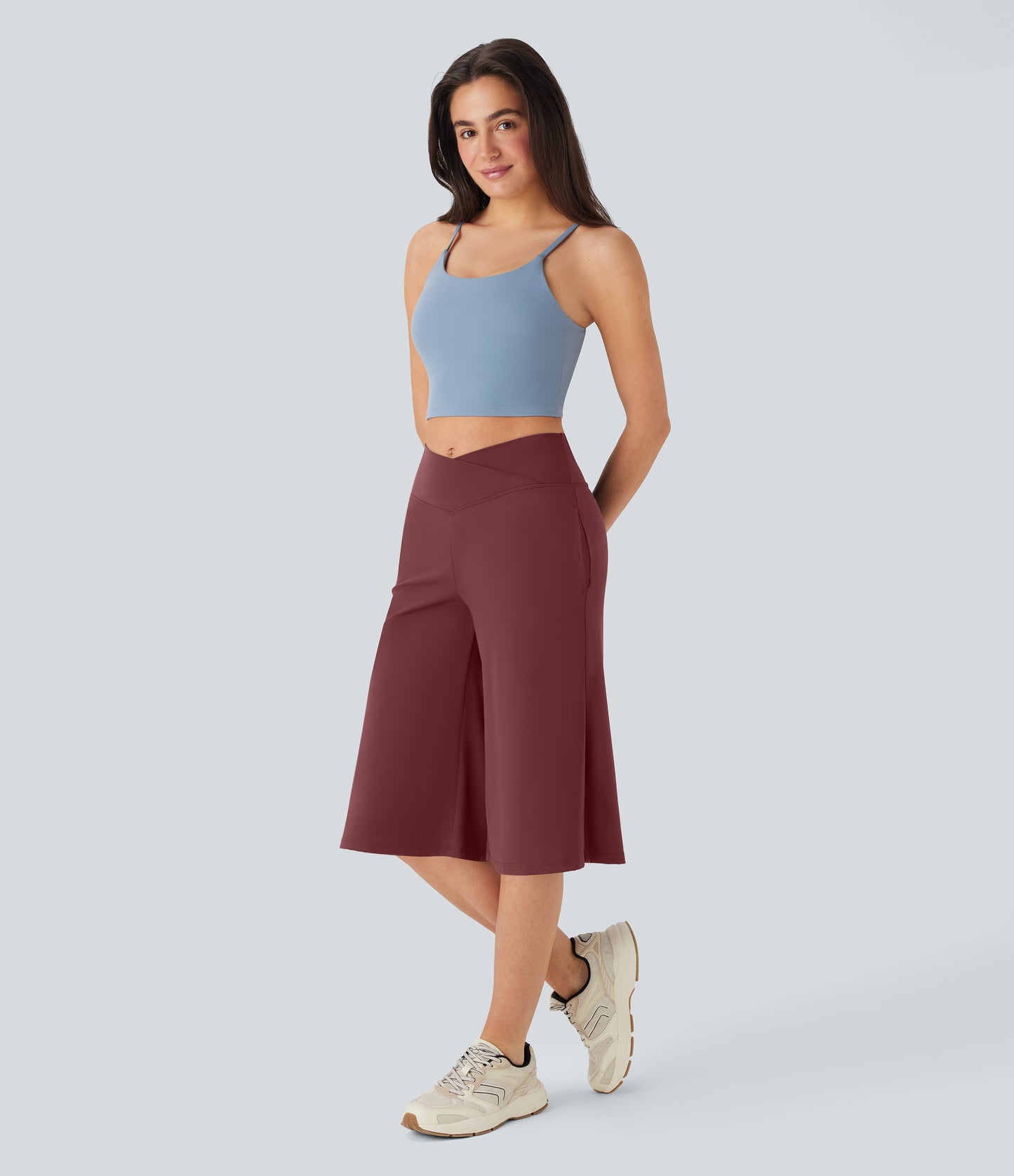 High Waisted Wide Leg Cool Touch Yoga Pedal Pusher Pants with Pockets