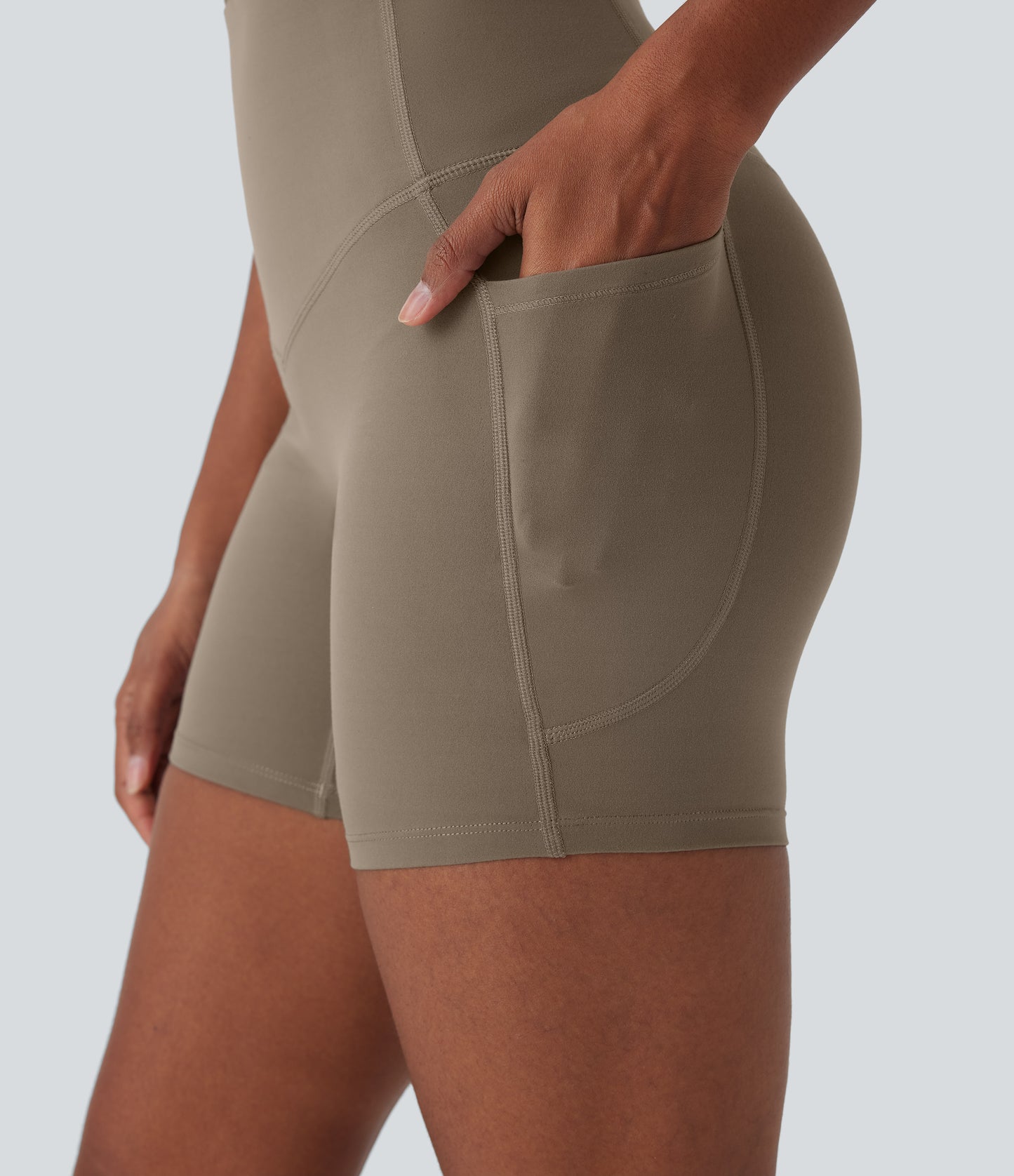 High Waisted Tummy Control Built-in Underwear Anti-Bacterial Shaping Training Biker Shorts 5'' With Pockets