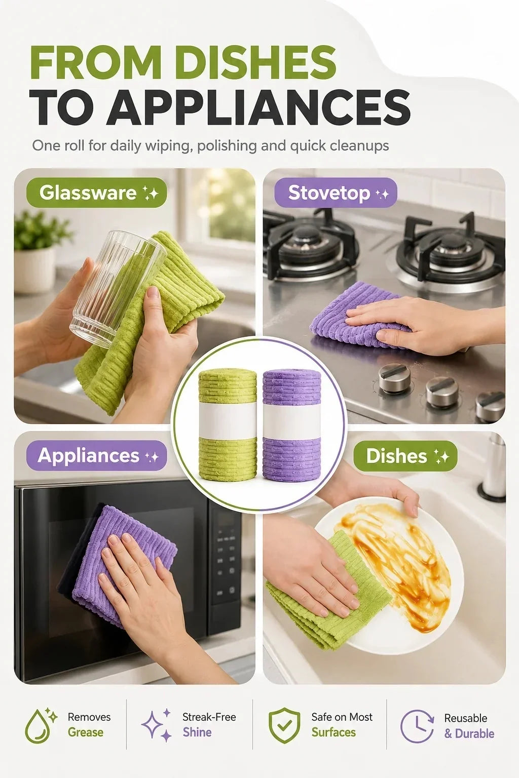 Multipurpose Reusable Tear-Off Cleaning Cloth Roll