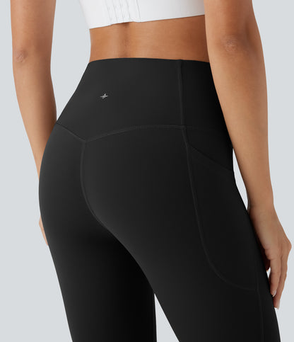 Hoch taillierte, bauchkontrollierende, integrierte Unterwäsche, antibakterielle, formende 7/8-Workout-Leggings mit Taschen
