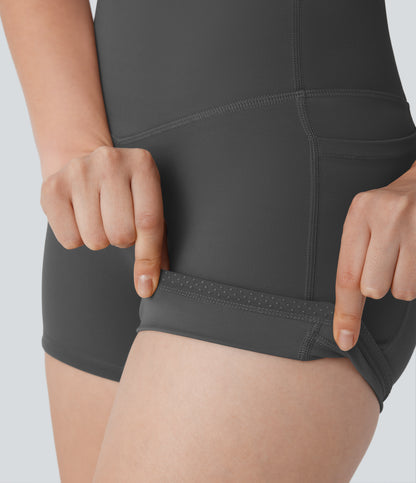 Hoch taillierte, bauchkontrollierende, formende Trainings-Bikershorts mit Tasche, 3 Zoll