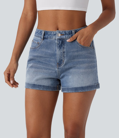 Mellomhøy midje med glidelåslommer og casual denimshorts 7,5 cm