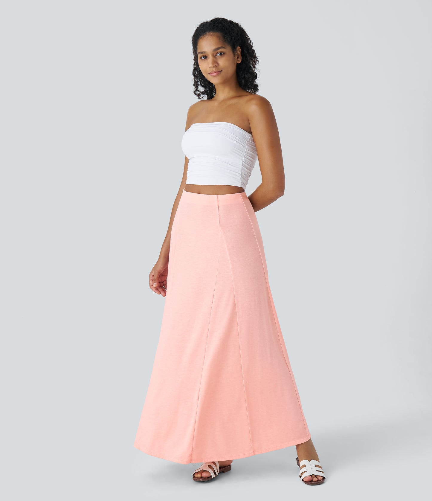 High Waisted Side Zipper Maxi Casual Flare Skirt