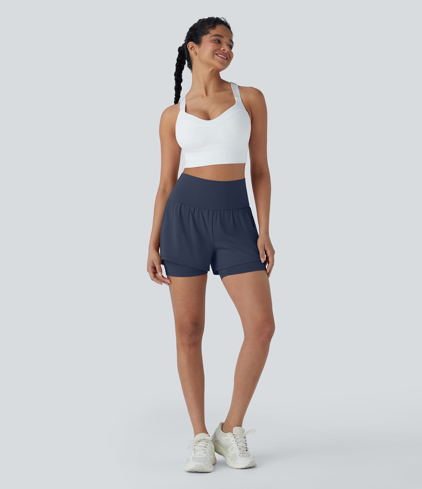 Luftige 2-i-1 yogashorts med superhøy midje og kul berøring, 13 cm og lommer
