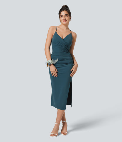 Crossover Ruched Lace Up Bodycon Cool Touch Dress-UPF50+
