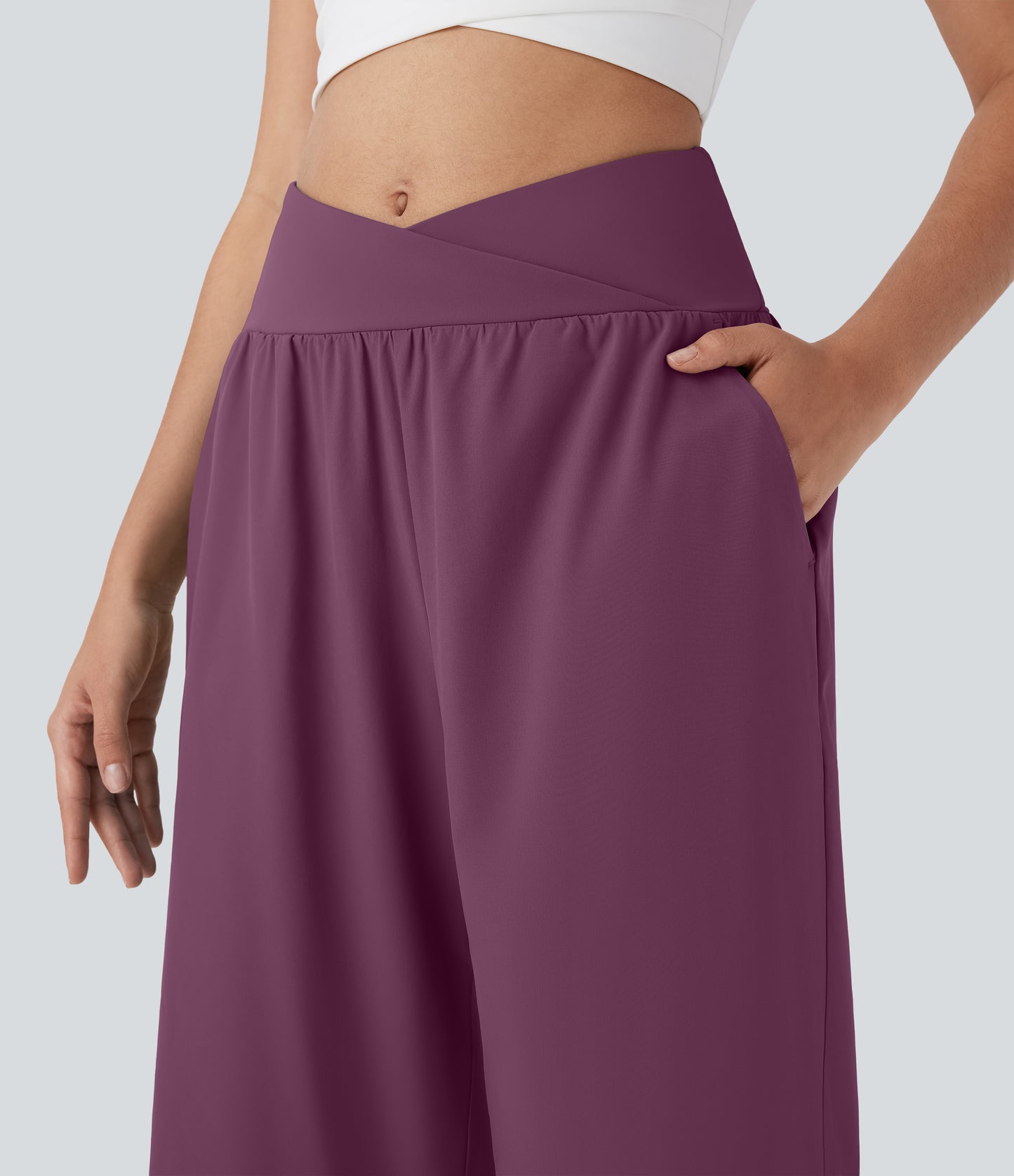 High Waisted Crossover Pocket Quick Dry Capri Pants