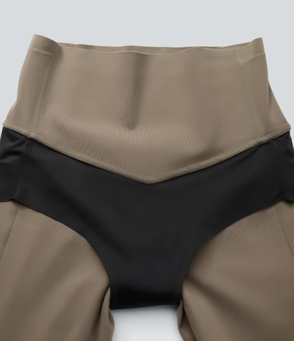 Hoch taillierte, bauchkontrollierende, integrierte Unterwäsche, antibakterielle, formende 7/8-Workout-Leggings mit Taschen