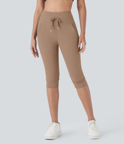 High Waisted Drawstring Pocket Yoga Pedal Pusher Joggers