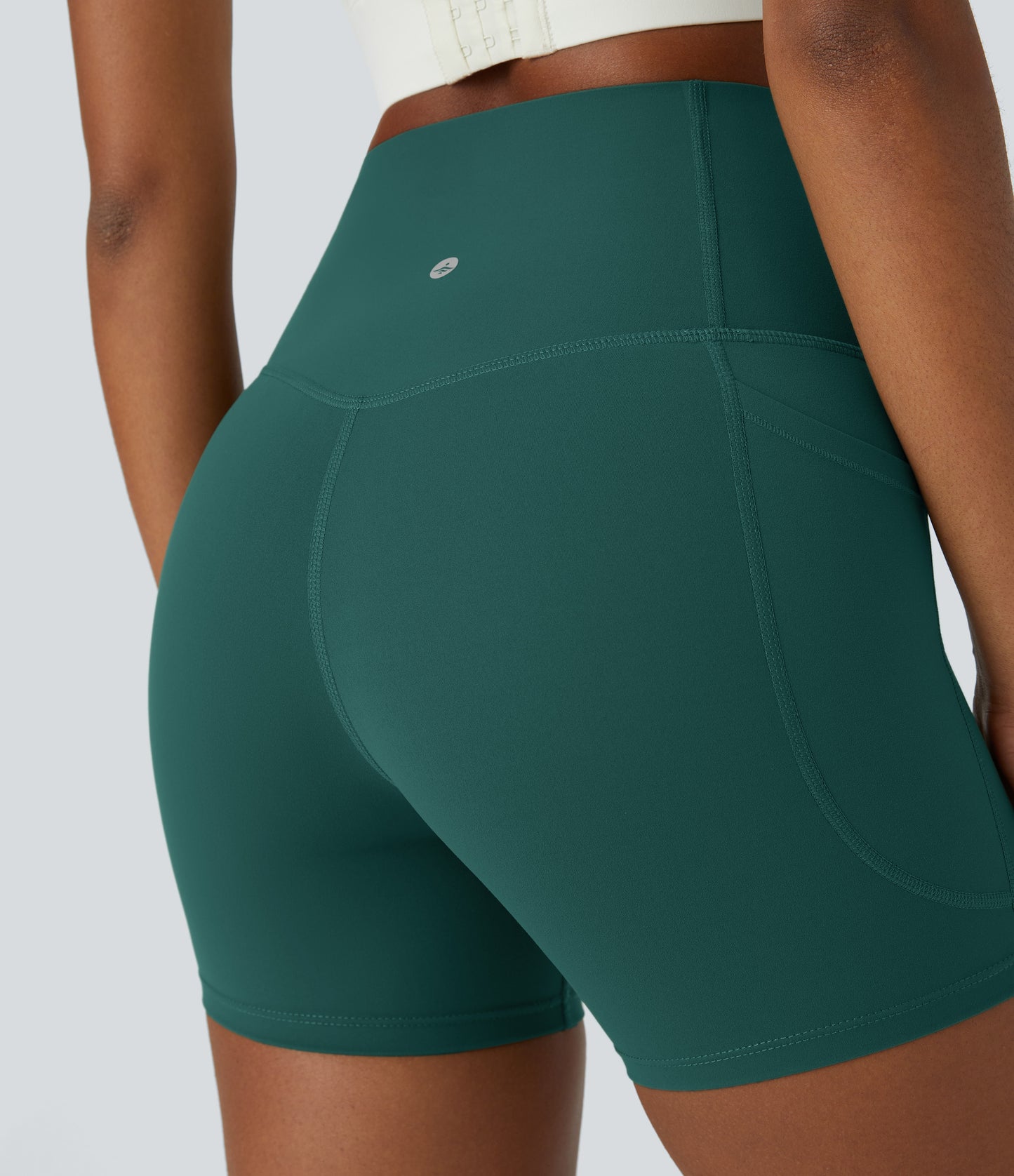 Høy midje magekontroll sidelommer formende treningsbiker shorts 12,5 cm