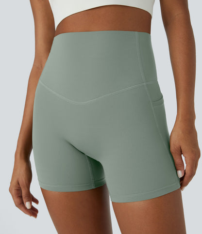 Høy midje magekontroll sidelommer formende treningsbiker shorts 12,5 cm