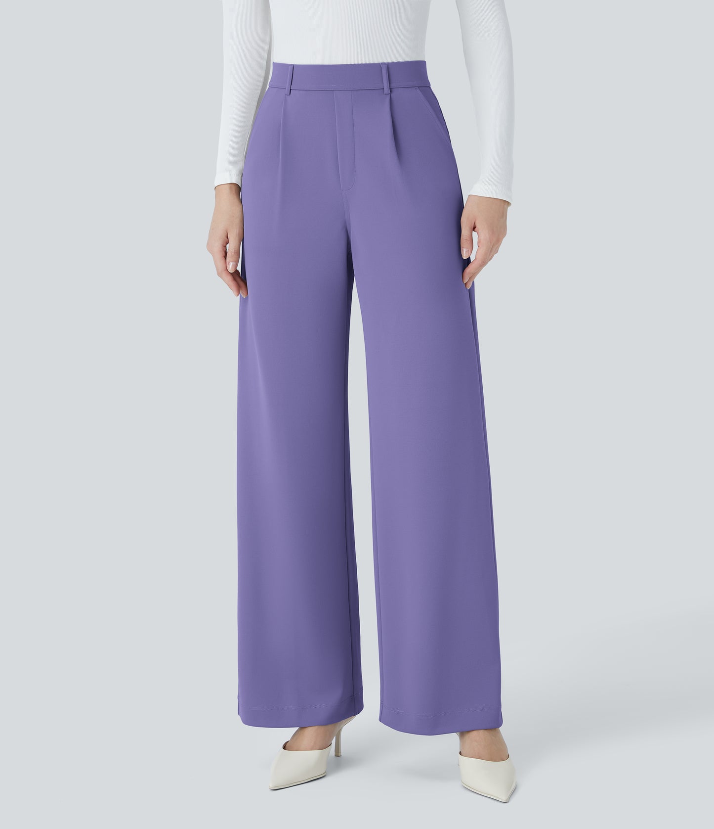 High Waisted Pocket Straight Leg Crepe Work Pants