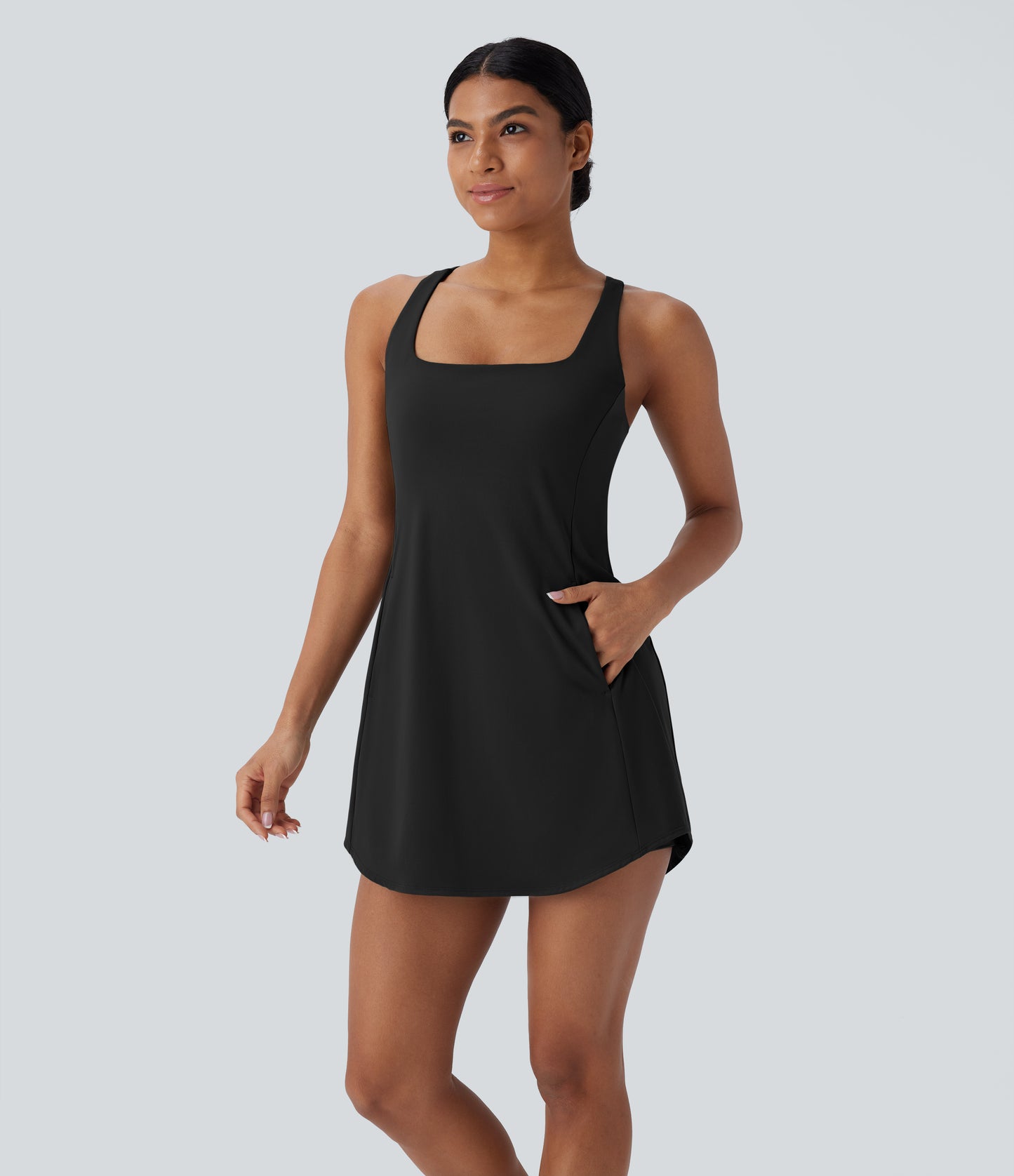Cut Out Pocket 2-Piece Mini Yoga Active Dress