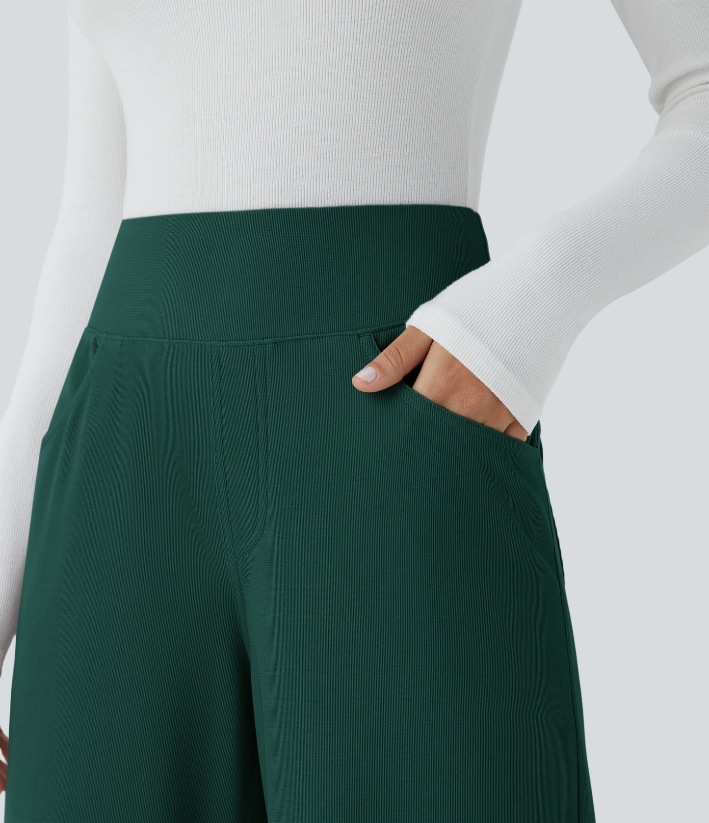 High Waisted Tummy Control Pockets Wide Leg Micro Waffle Work Pants