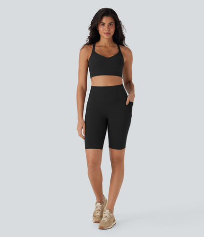 Short cycliste taille haute avec poches gainantes et effet gainant, 23 cm 