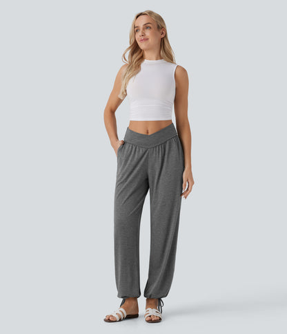 High Waisted Pocket Drawstring Casual Joggers