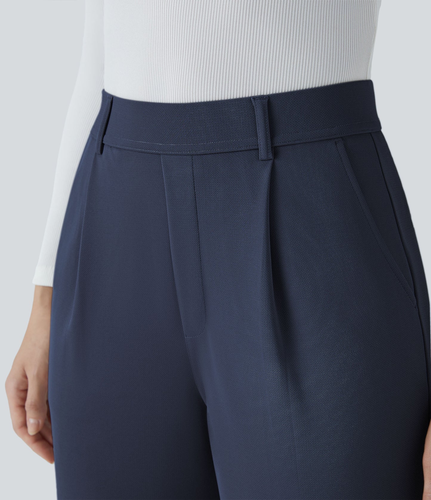 High Waisted Pocket Straight Leg Crepe Work Pants