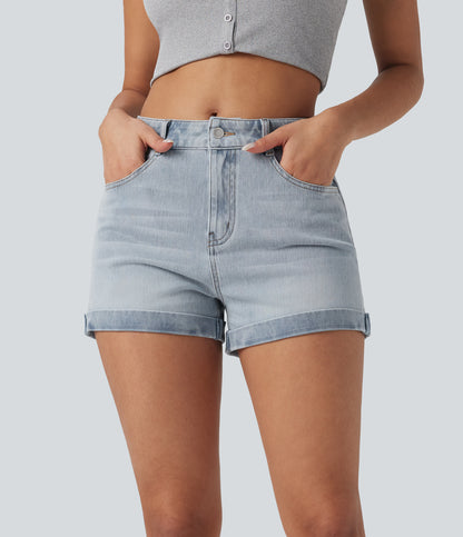 Mellomhøy midje med glidelåslommer og casual denimshorts 7,5 cm