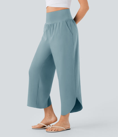 High Waisted Tummy Control Pocket Hem Quick Dry Pants