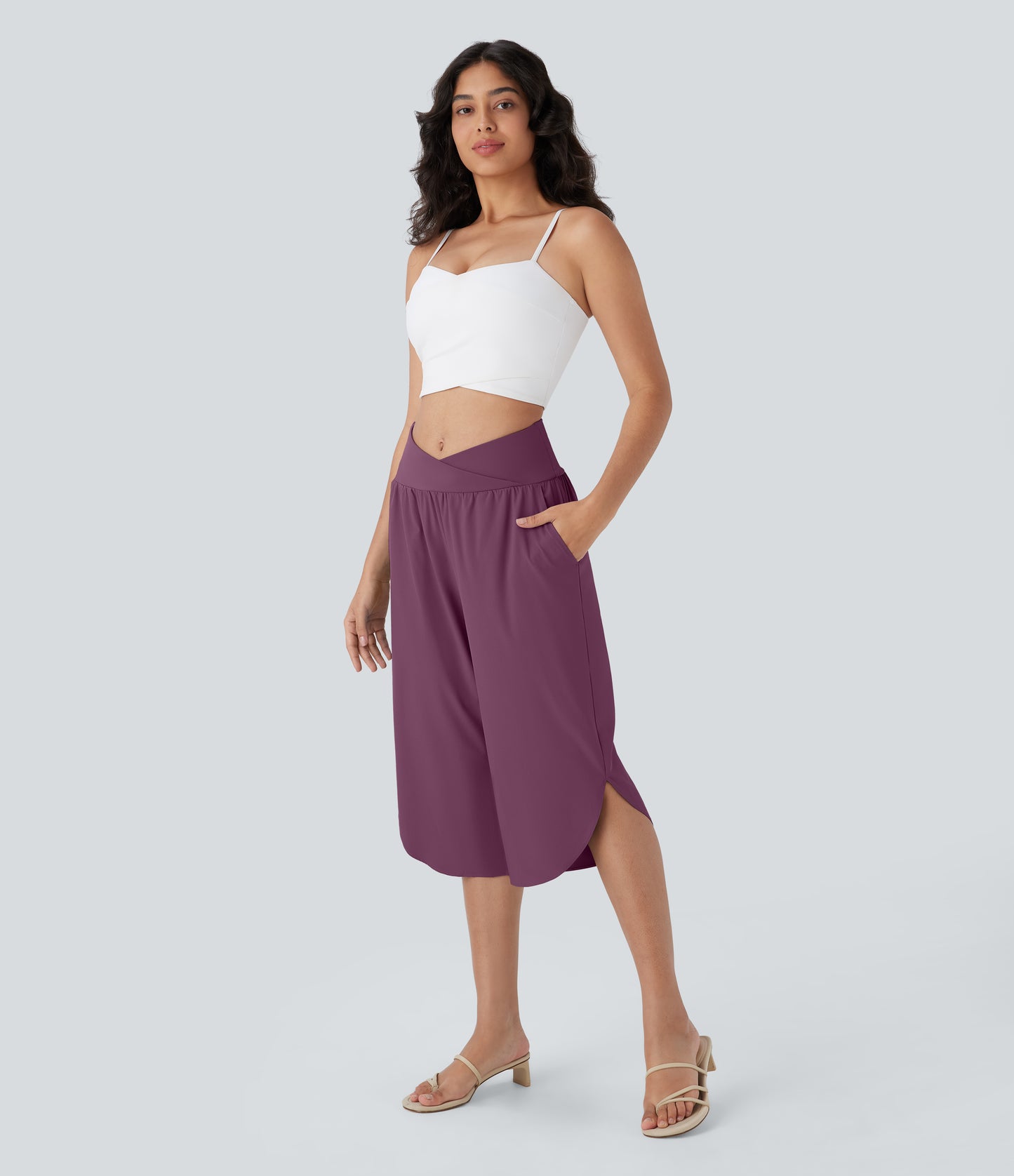 High Waisted Crossover Pocket Quick Dry Capri Pants