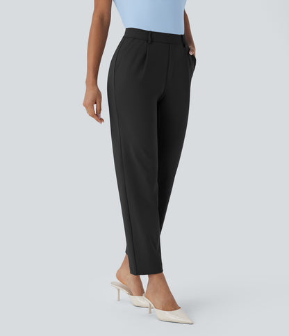 High Waisted Pocket Ankle Length Tapered Work Pants