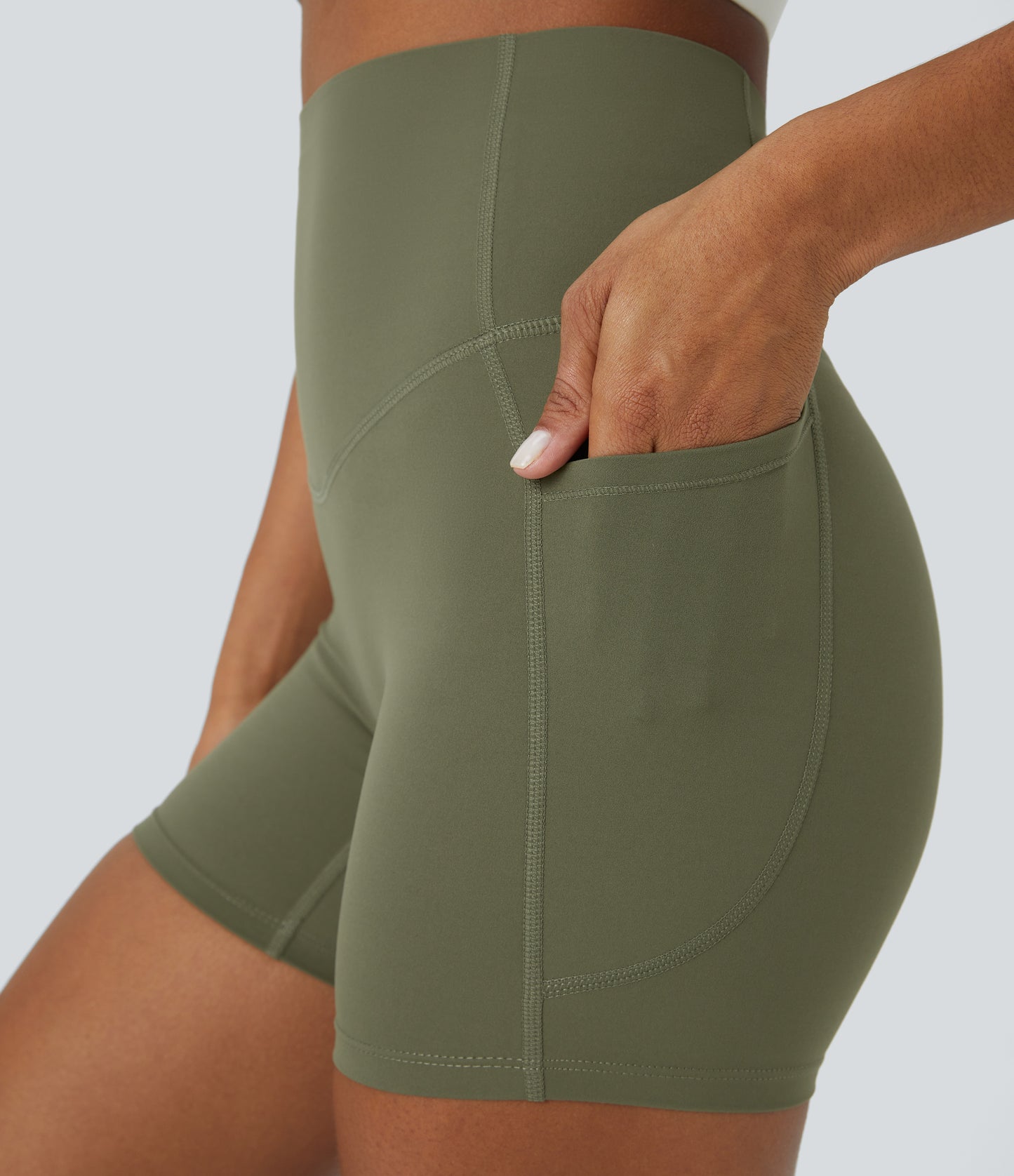 Høy midje magekontroll sidelommer formende treningsbiker shorts 12,5 cm