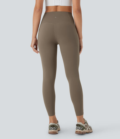 Hoch taillierte, bauchkontrollierende, integrierte Unterwäsche, antibakterielle, formende 7/8-Workout-Leggings mit Taschen