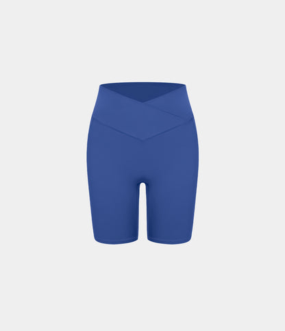 Høy midje, krysslommer i yoga-biker-shorts, 18 cm – UPF50+