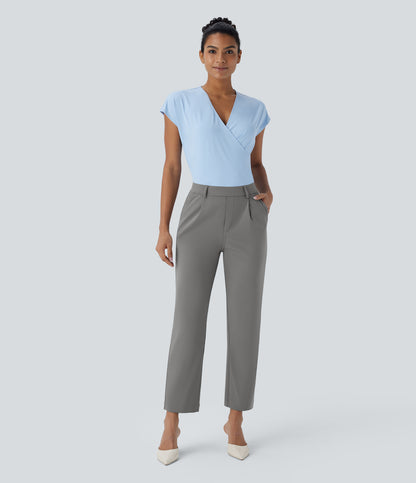 High Waisted Pocket Ankle Length Tapered Work Pants