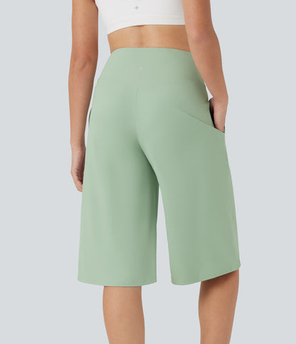 High Waisted Wide Leg Cool Touch Yoga Pedal Pusher Pants with Pockets