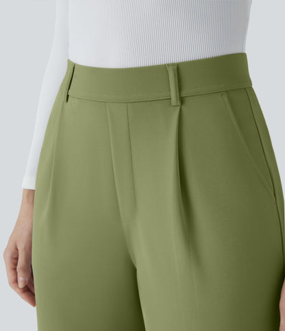 High Waisted Pocket Straight Leg Crepe Work Pants