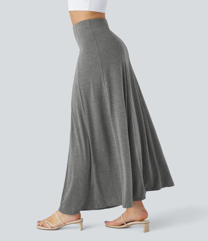 High Waisted Side Zipper Maxi Casual Flare Skirt