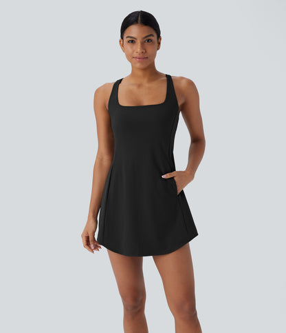 Cut Out Pocket 2-Piece Mini Yoga Active Dress