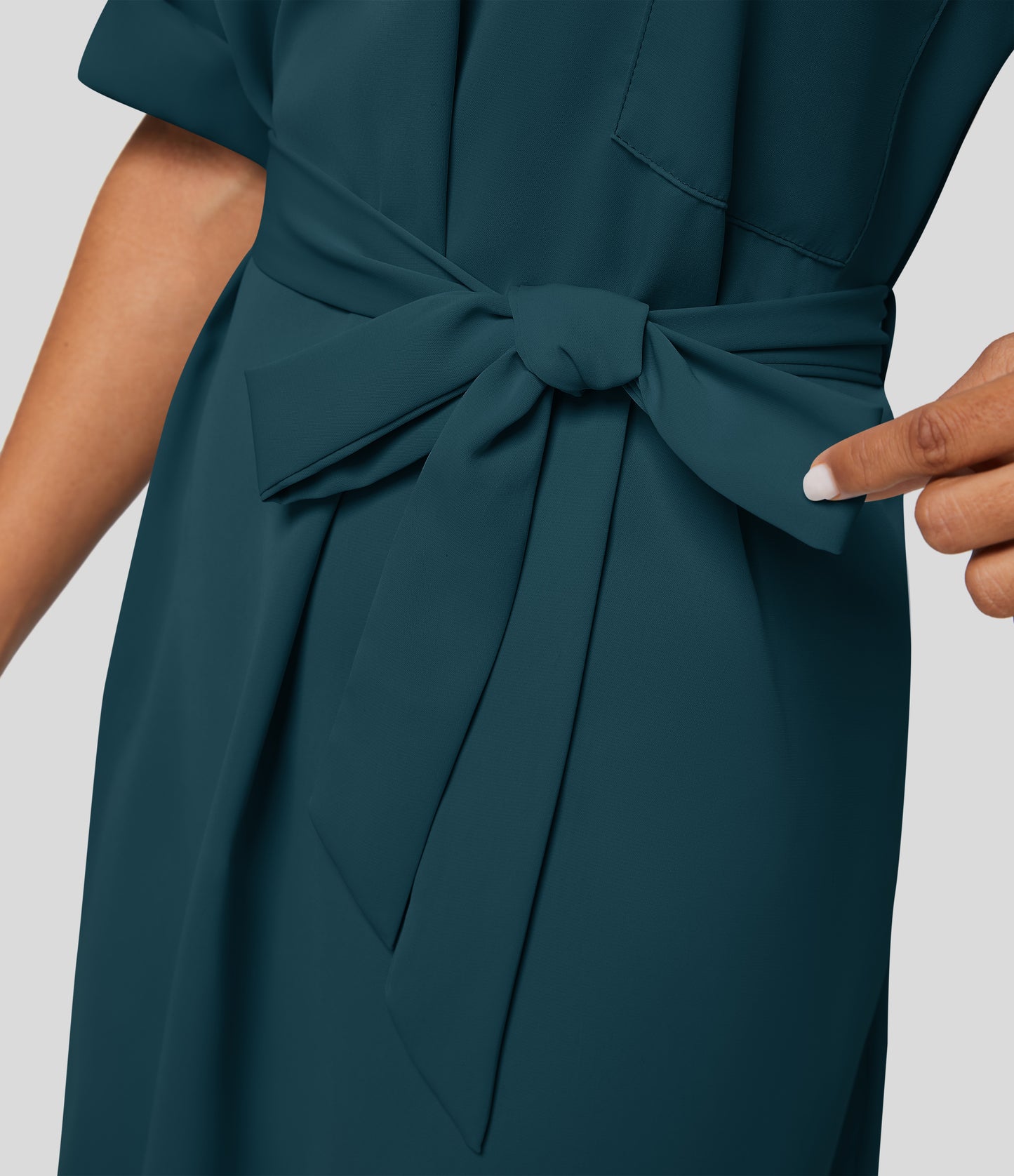Roll Up Sleeve Belted Relaxed Work Shirt Dress