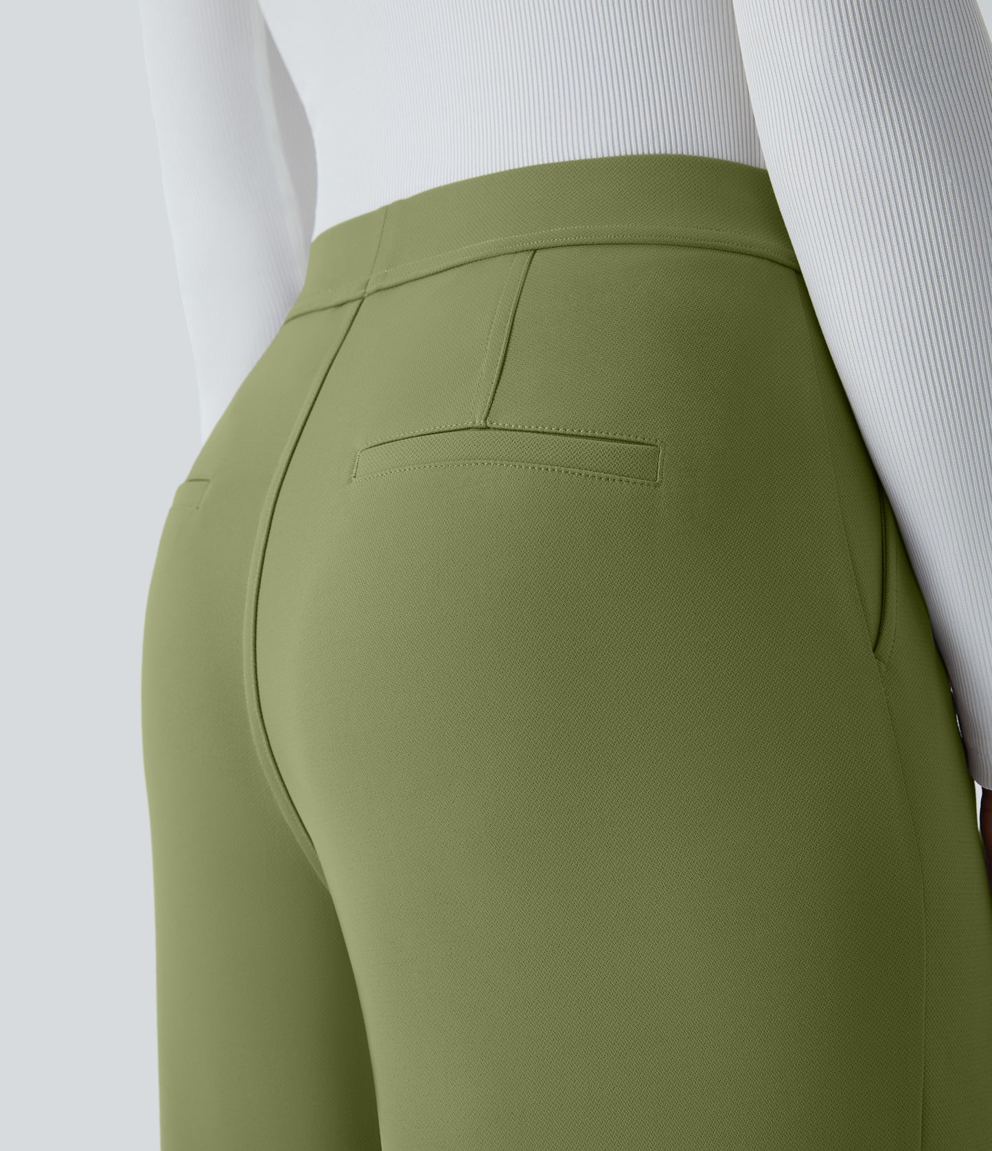 High Waisted Pocket Straight Leg Crepe Work Pants