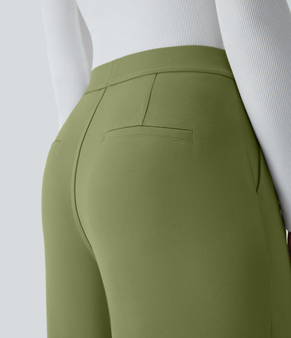 High Waisted Pocket Straight Leg Crepe Work Pants