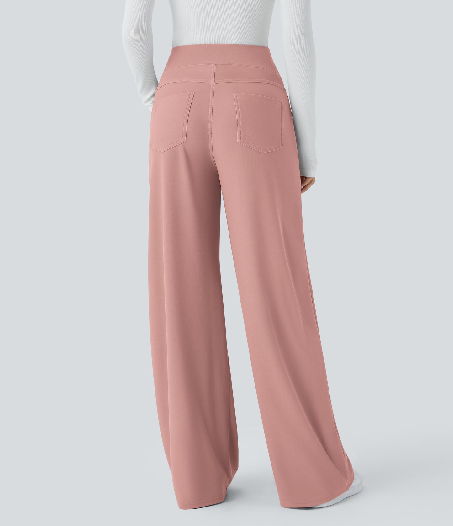 High Waisted Tummy Control Pockets Wide Leg Micro Waffle Work Pants