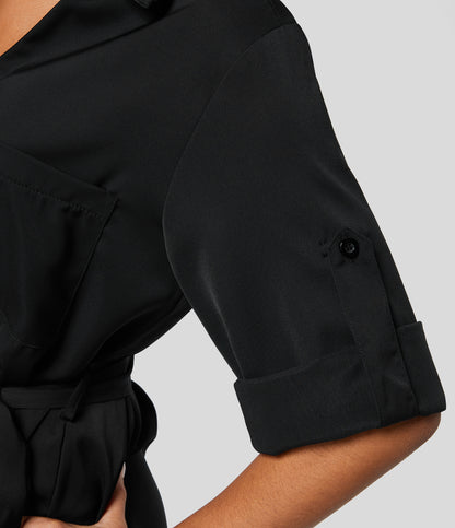Roll Up Sleeve Belted Relaxed Work Shirt Dress