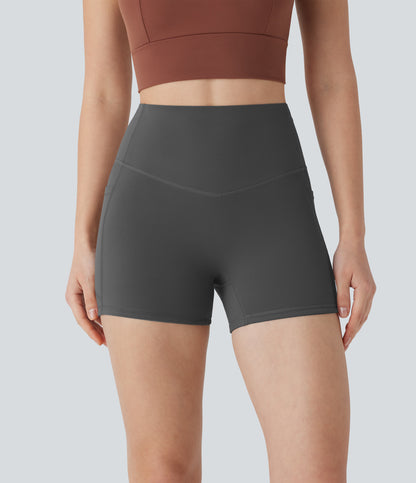 Hoch taillierte, bauchkontrollierende, formende Trainings-Bikershorts mit Tasche, 3 Zoll