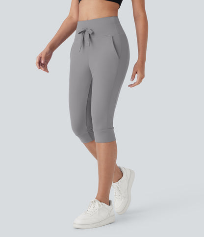 High Waisted Drawstring Pocket Yoga Pedal Pusher Joggers