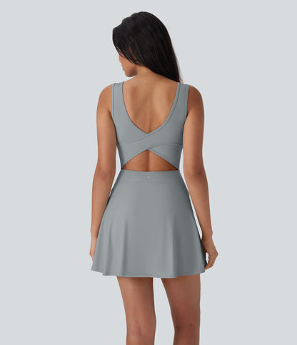 U Neck 2-in-1 Pocket Mini Cool Touch Dance Active Dress-Easy Peezy