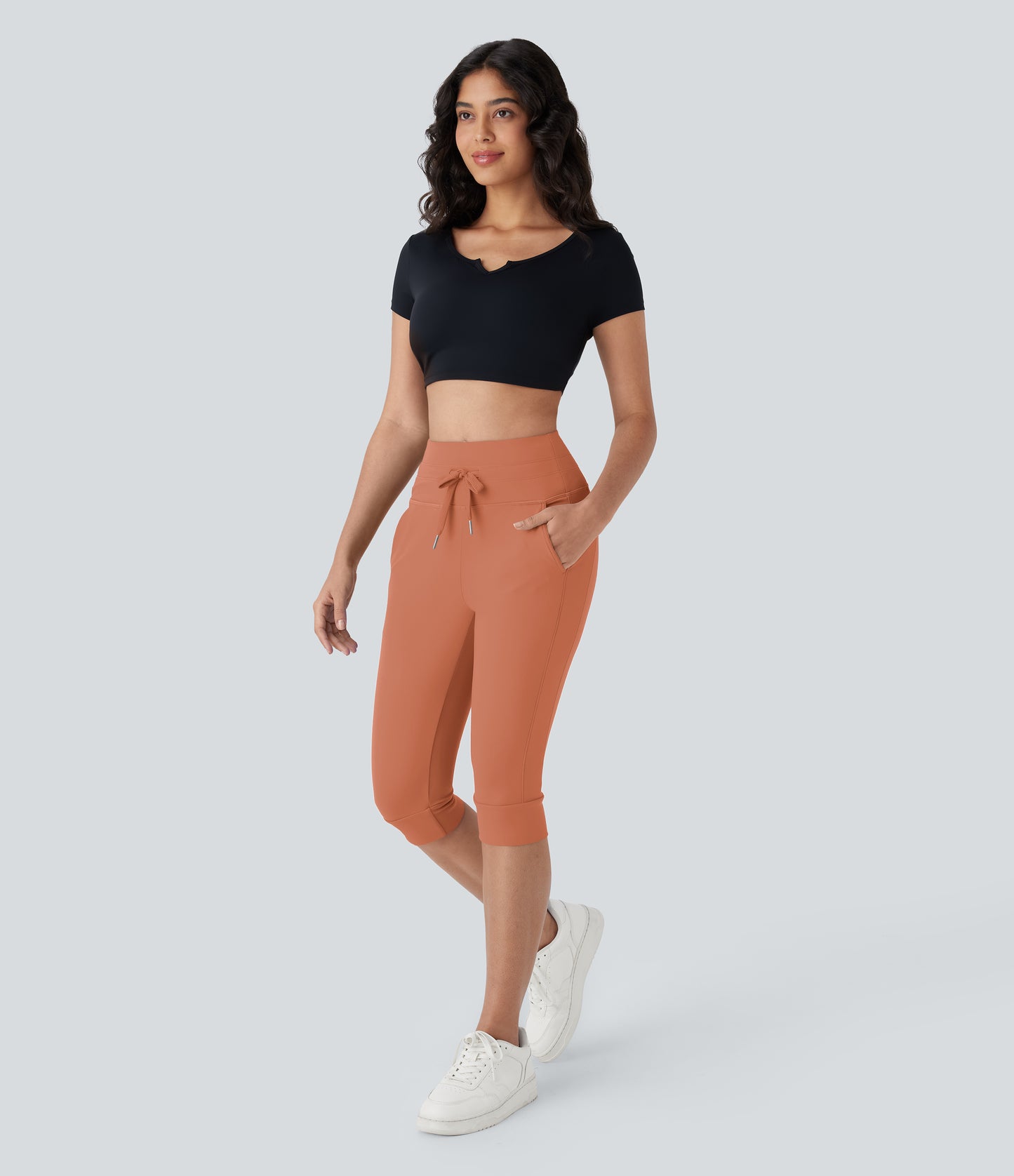 High Waisted Drawstring Pocket Yoga Pedal Pusher Joggers