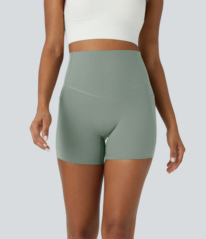 Høy midje magekontroll sidelommer formende treningsbiker shorts 12,5 cm