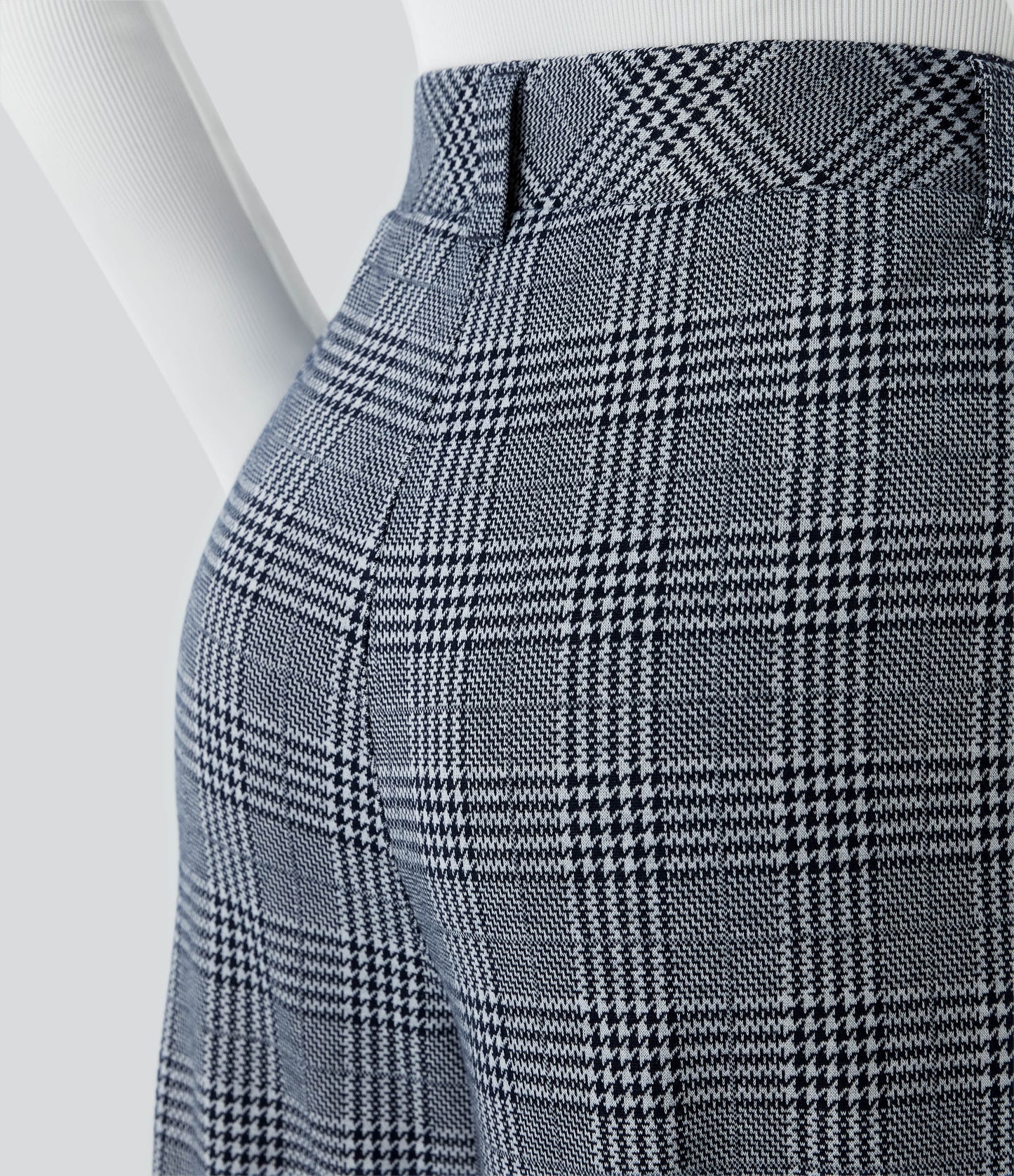 High Waisted Pocket Wide Leg Houndstooth Plaid Casual Pants