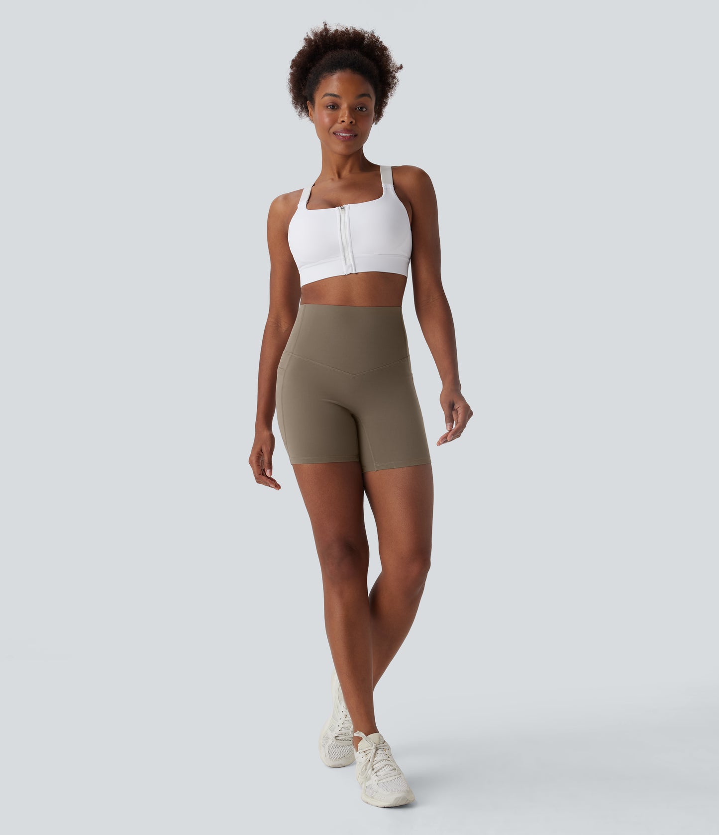 High Waisted Tummy Control Built-in Underwear Anti-Bacterial Shaping Training Biker Shorts 5'' With Pockets